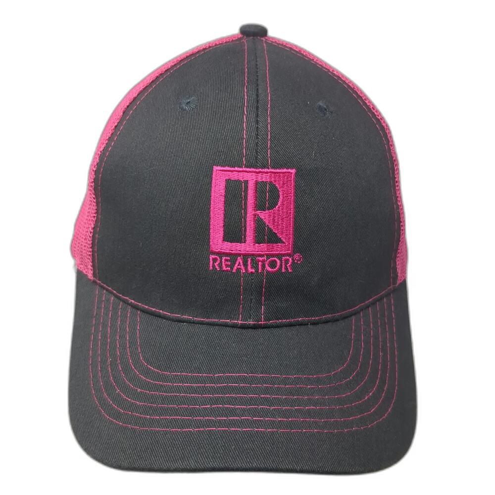 HitWear Realtor Trucker Hat Black Pink One Size Mesh Snapback Contrast Stitch